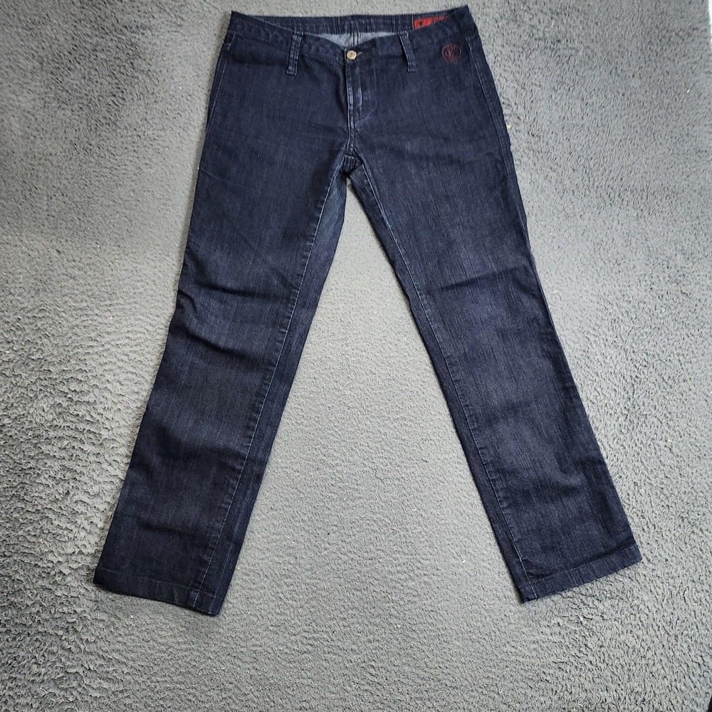 Cavalera Jeans Mens 35x27 Blue Straight Leg Denim Embroidered Sequin Low Rise